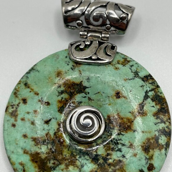 Turquoise Sterling Silver Pendant .925 CFJ Filigree Bail Swirl artisan pendant - Picture 2 of 8